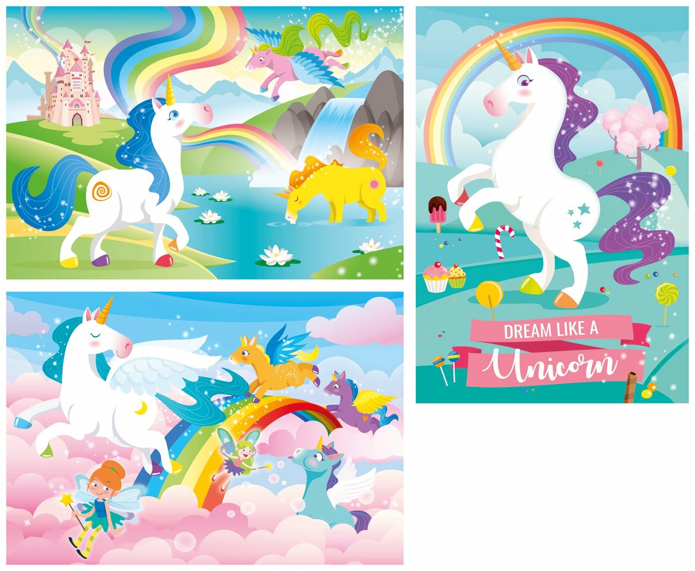 Puzzle Unicorns Brilliant 3x48 pcs