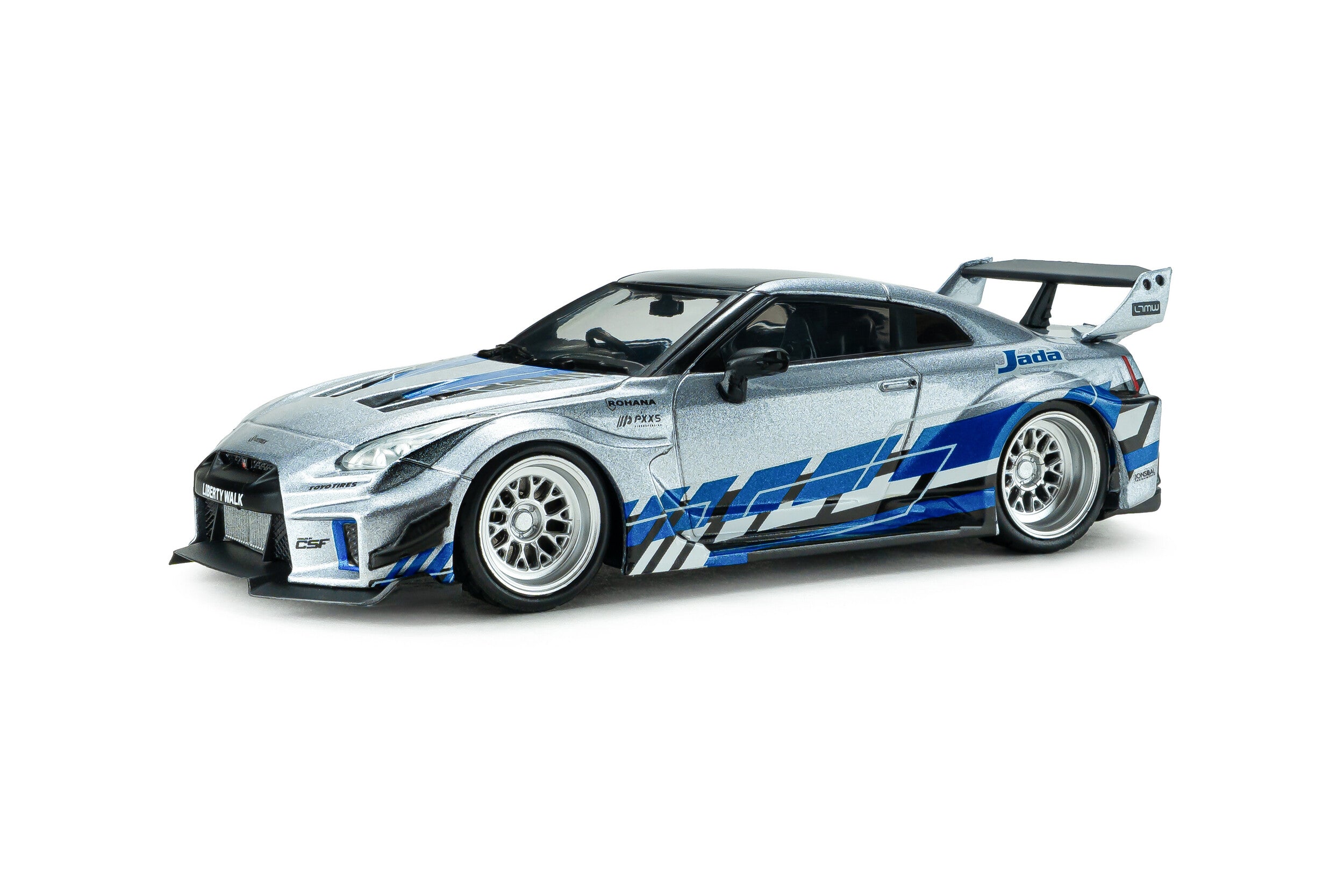 Nissan GT-R R35 Liberty Walk Silhouette - Silver and Blue Stripes - 2020 - 1:43
