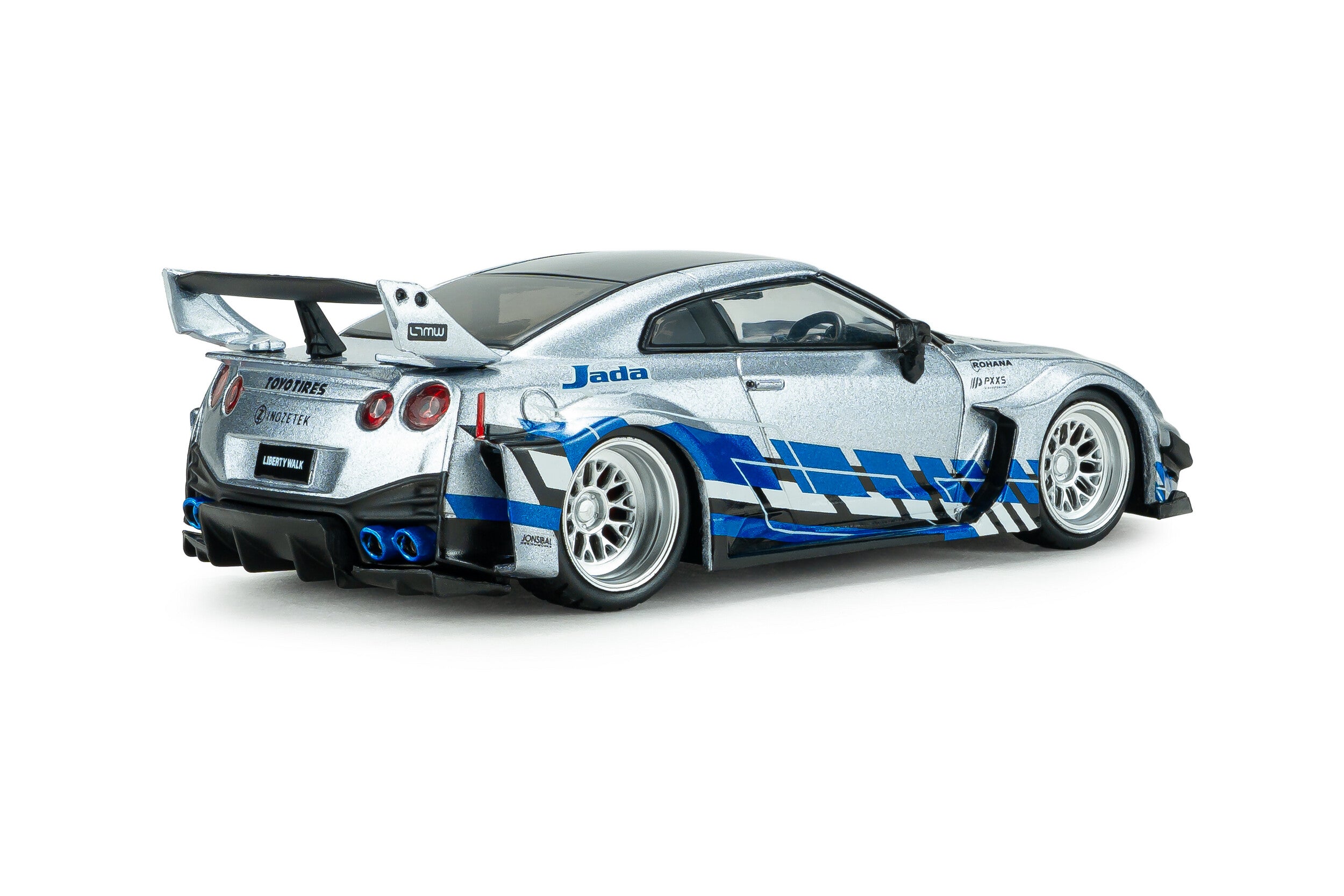 Nissan GT-R R35 Liberty Walk Silhouette - Silver and Blue Stripes - 2020 - 1:43
