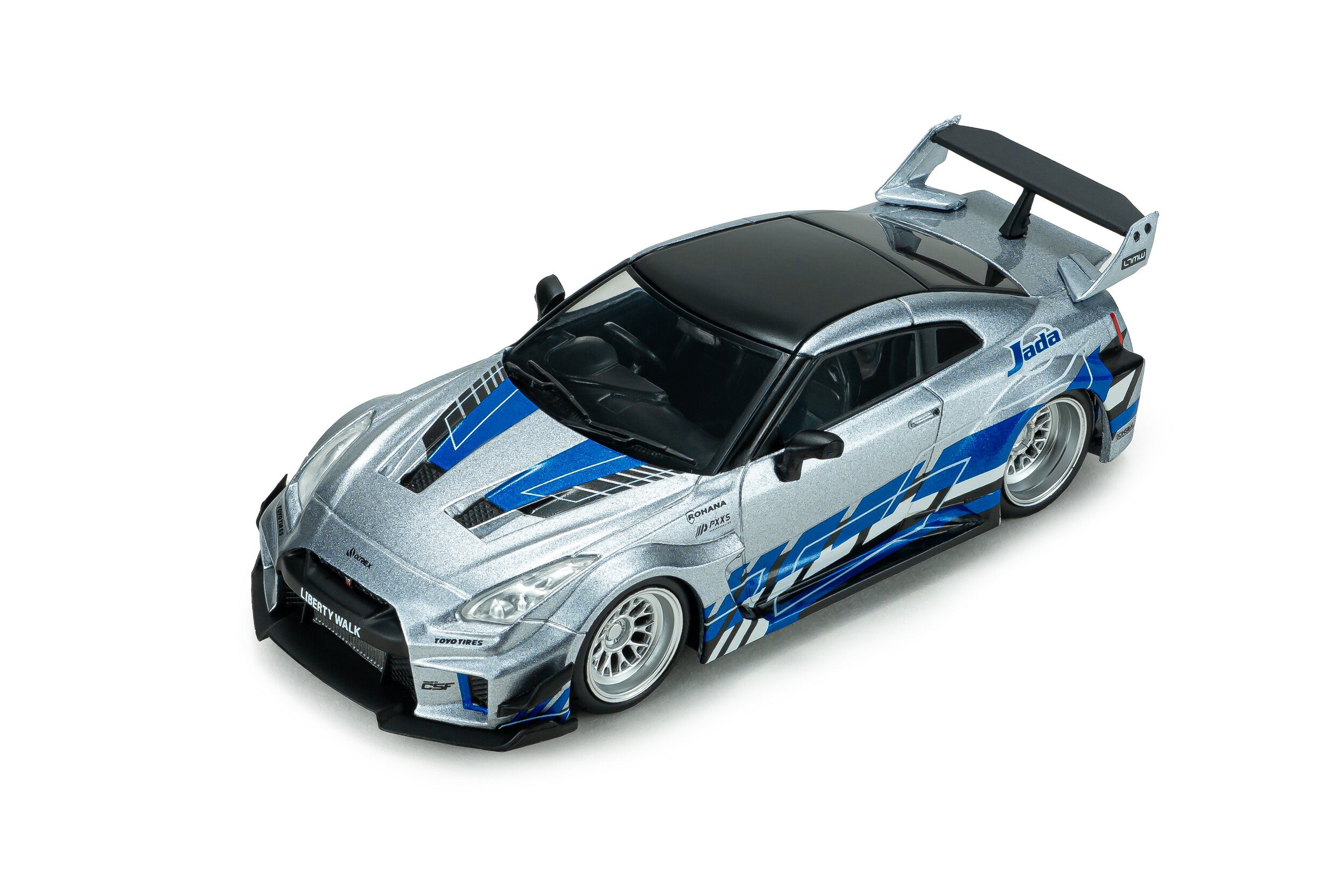 Nissan GT-R R35 Liberty Walk Silhouette - Silver and Blue Stripes - 2020 - 1:43