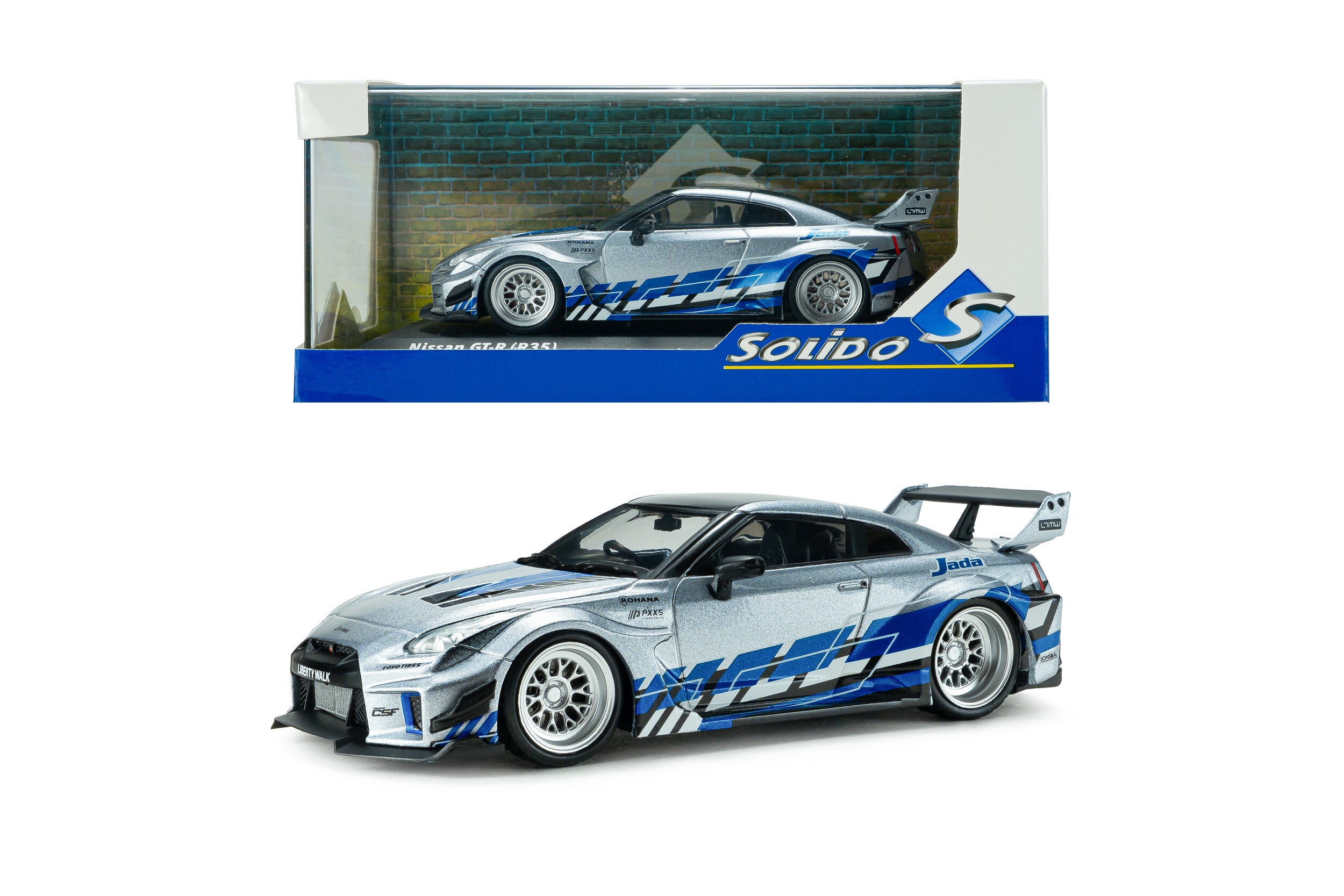 Nissan GT-R R35 Liberty Walk Silhouette - Silver and Blue Stripes - 2020 - 1:43